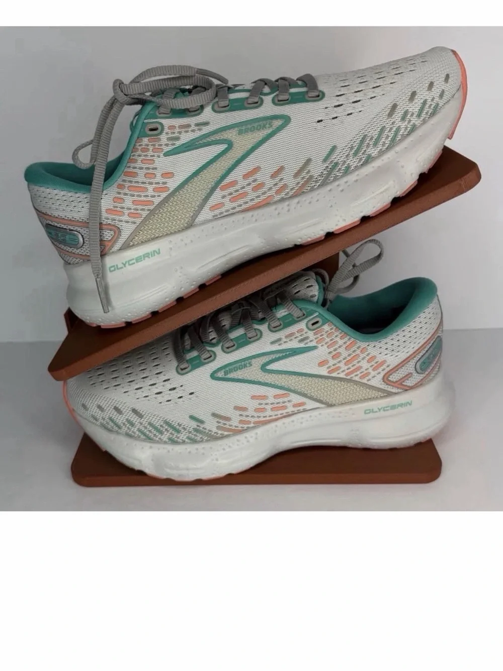 BROOKS Glycerin 20 Women's SZ 6.5 WIDE Running Oyster Latigo Bay Coral SCUFFS